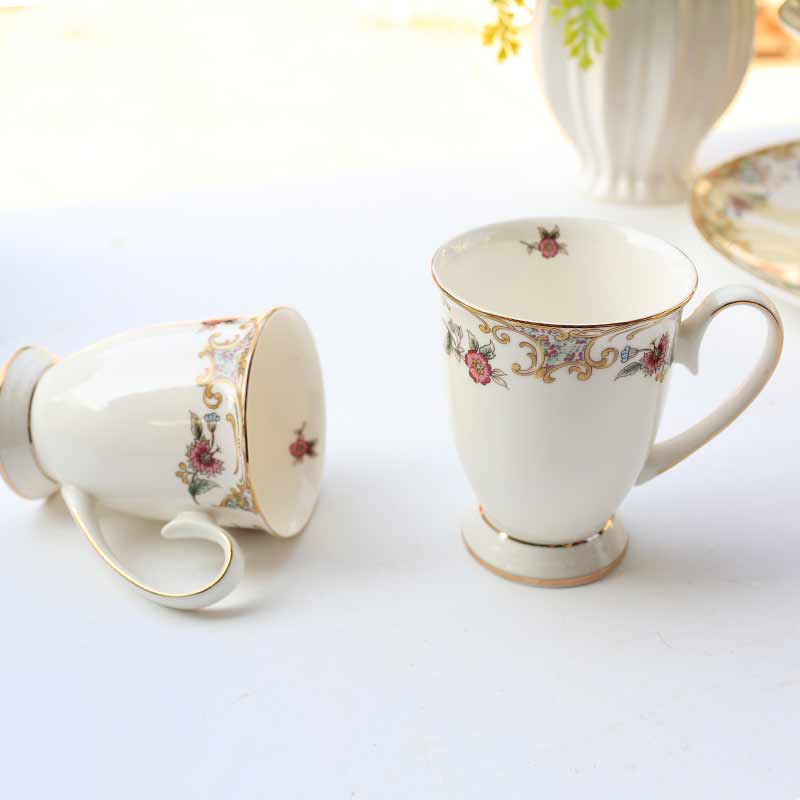 300ml Fine Bone China  Mugs with Handle, Floral Mugs with Gold Trim Porcelain Tea Mug Coffee Mugs,1pc
