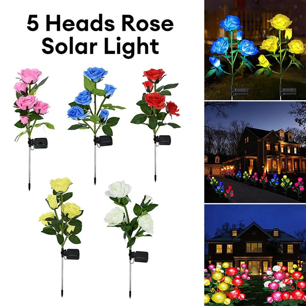 Solar Rose Flower Lights Outdoor Waterproof Garden Stake Sunlight Decorative Landscape Flowers Backyard Party Pathway