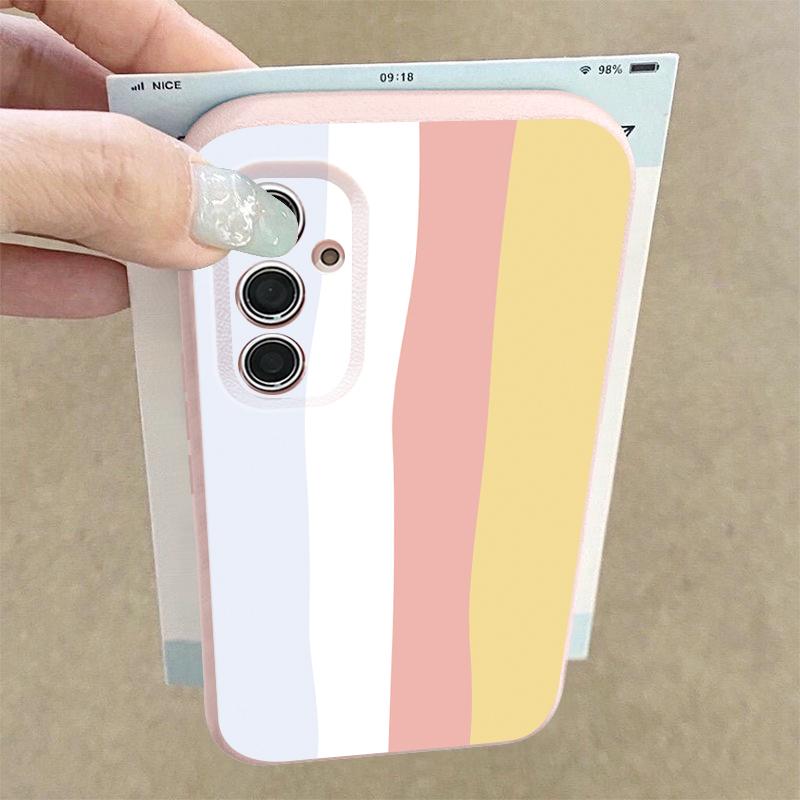Floral Stripe Pattern Case For Samsung A57 A37 A17 A56 A36 A16 A55 A35 A15 A54 5G S21 FE S22 S23 S24 Plus S25 S26 Ultra Leather Texture Silicone Cover