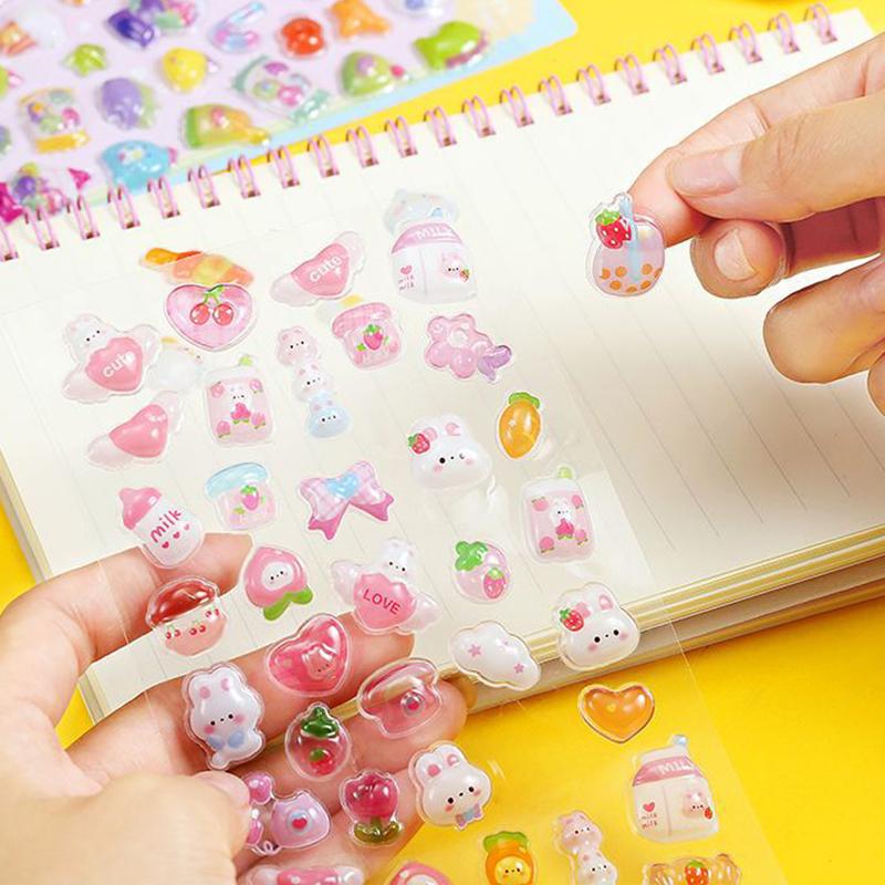 1 Sheet 3D Cartoon Relief Sticker Assorted Style 3D Cartoon Relief Sticker Bear Cat Puppy Chick DIY Crystal Patch