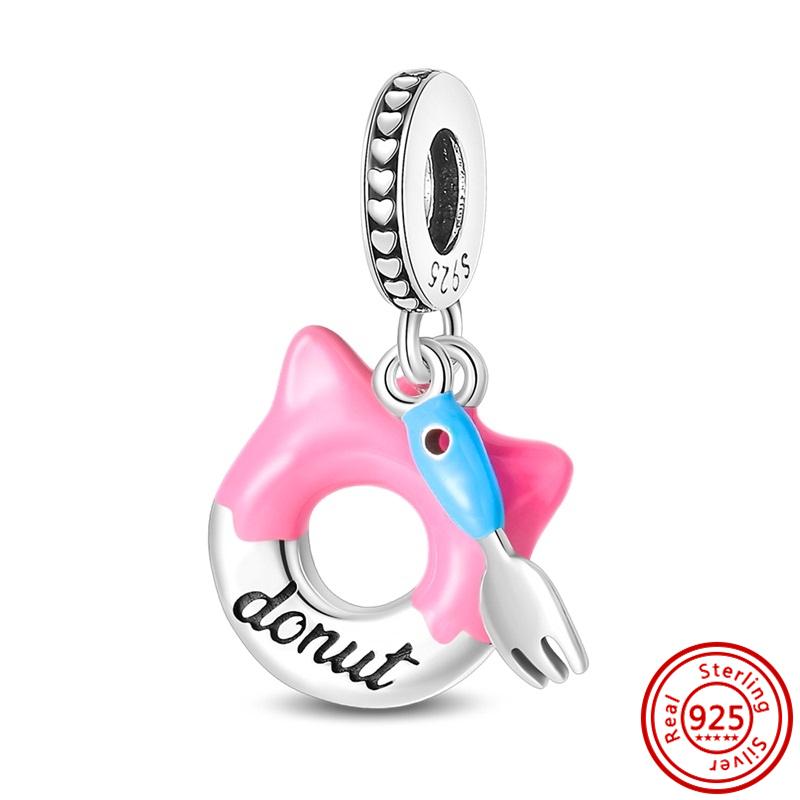 

S925 Стерлингового Серебра Милая Двойная Карамелька Сердце Мотаться Шарм Подходит Оригинальный Браслет Для Женщин Ювелирные Изделия Рождественский Подарок