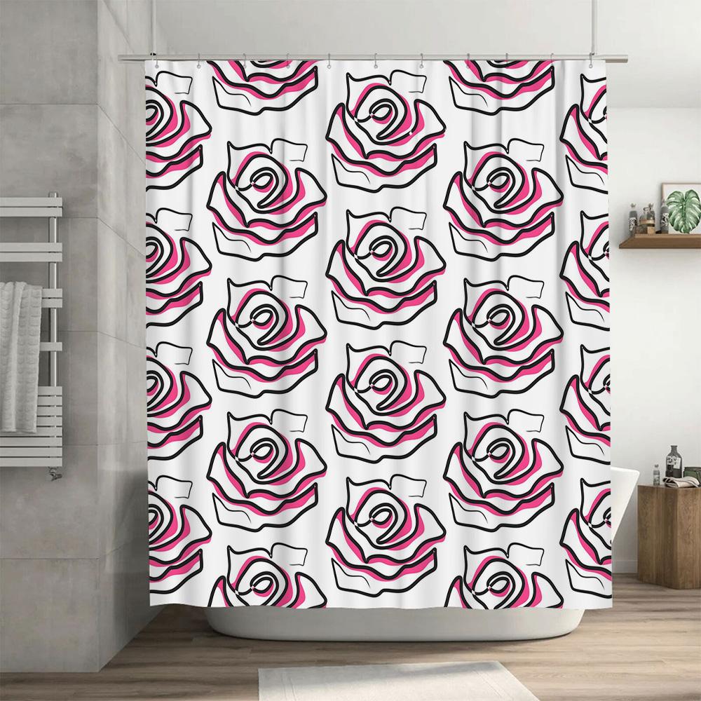Modern Bathroom DecorFloral Pattern Shower Curtain with Black Pink White Design for Bathtub Decoration In Home Living Room or Ho