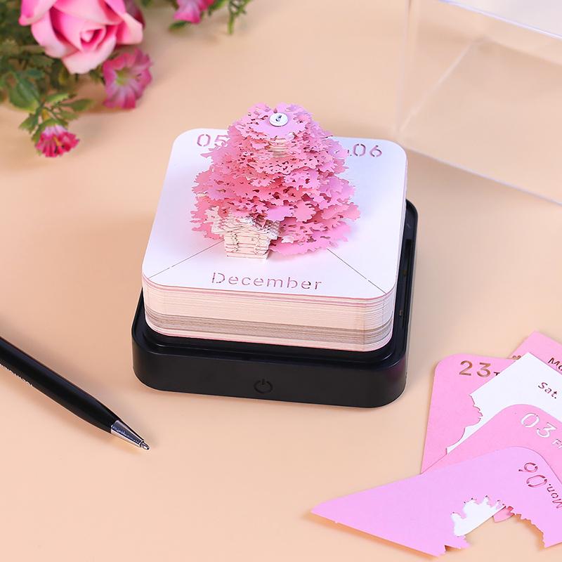 Time Piece Calendar 2026 Desk Calendar With Led Light 3D Tear-Away Calendar Paper Carving Art Memo Pad Notepad Gift Christmas