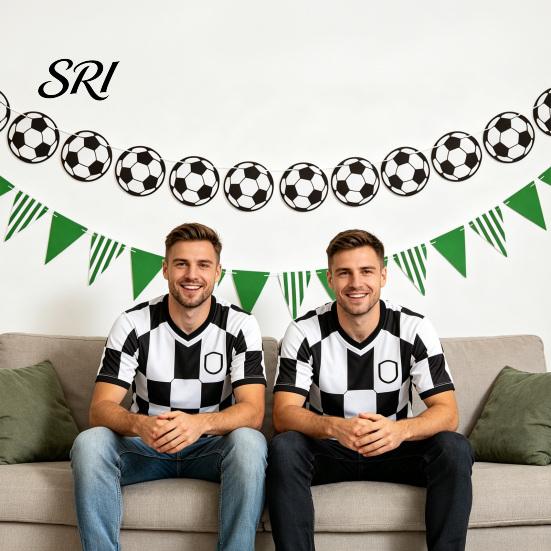 Watch Party Decor Soccer Pennant Banner Triangle Flags Balls Garland Sports Theme Immersive Football Scene Hanging Paper Bunting for Fans Home