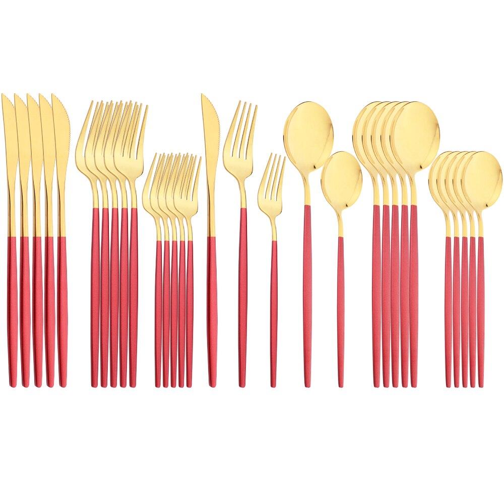 Mirror Dinnerware Set Stainless Steel 30Pcs Black Gold Tableware Knife Fork Spoon Dinner Set Cutlery Spoon Dessert Flatware Set