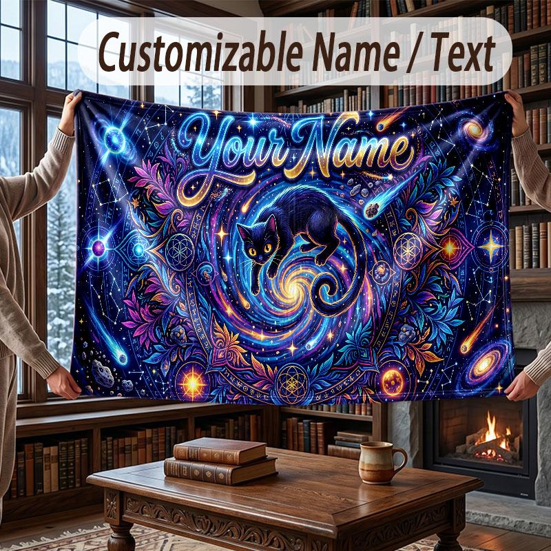 Cat Theme Throw Blanket Custom Name Text Personalized Blanket Soft Cozy Blanket for Home Sofa Bed