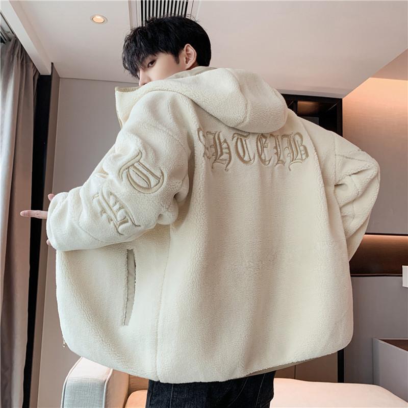 Lamb fleece sweater men's winter trend men's clothing youth hooded jacket fleece thickened men's jacket