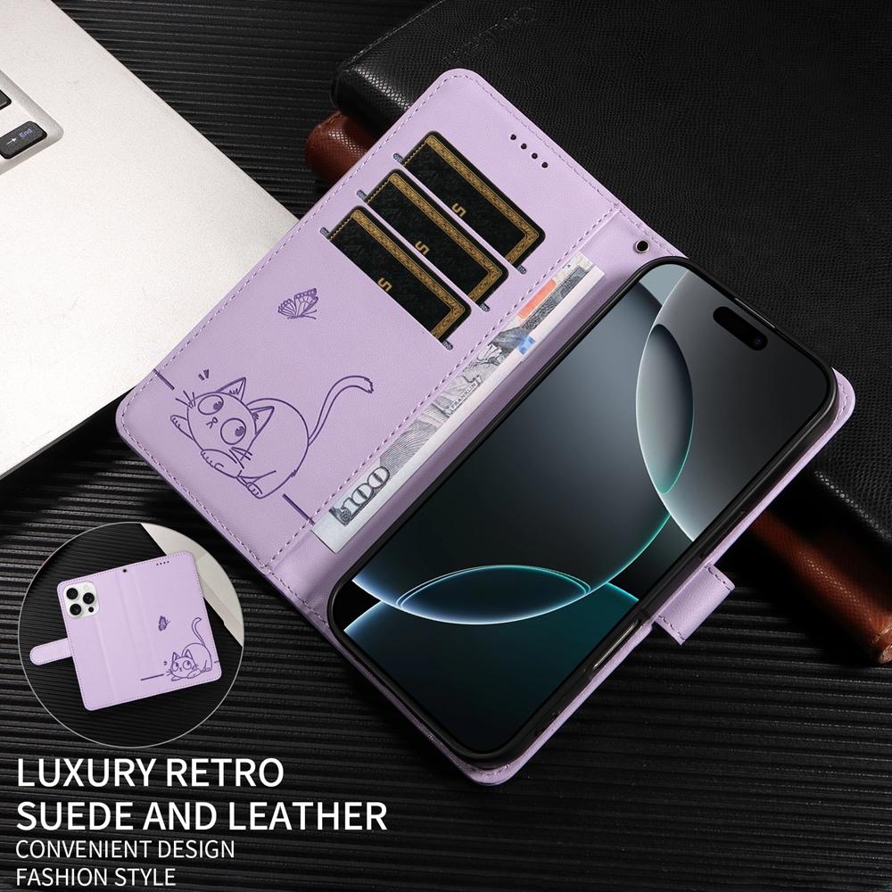 Magnetische Leder-Brieftasche Flip Cover Hülle für Xiaomi Redmi Note 8 8T 9 10 11 12 13 14 Pro 4G 5G | Geprägtes Design mit Katze & Schmetterling