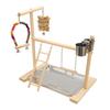 Wood Parrot Playstand Stand Safe Bite Resistant Relieve Boredom Bird Playground with 2 Feeding Cups for Birds Parrots