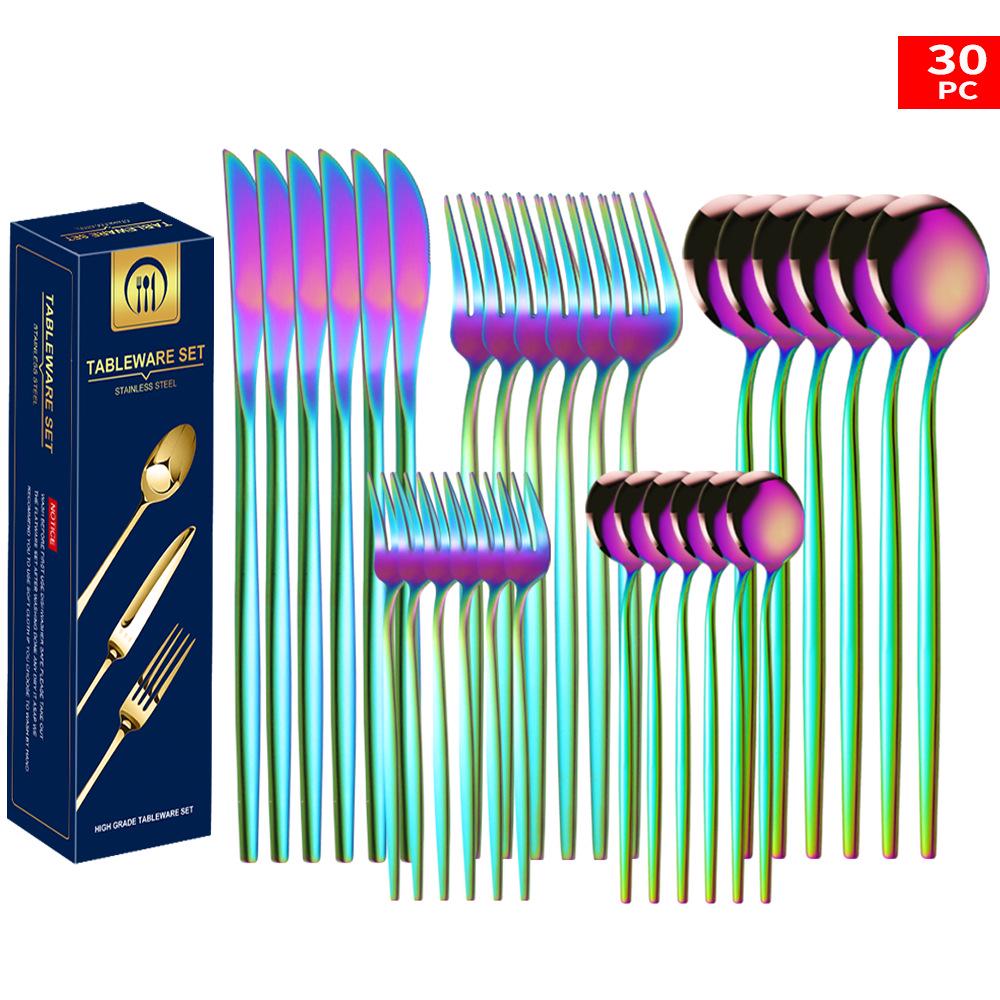 Set tacâmuri din oțel inoxidabil Portugal Gold, 24 de piese: Cuțit de Steak, Furculiță, Lingură de Hotel în Cutie Cadou