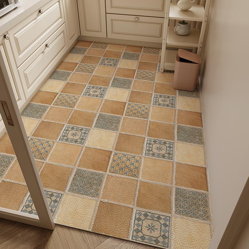 Кухонный коврик Нескользящий Водонепроницаемый Маслостойкий Ковер Кожа ПВХ Протираемые Коврики для ног Американский Ретро Большой размер Домашние ковры 50x80cm
