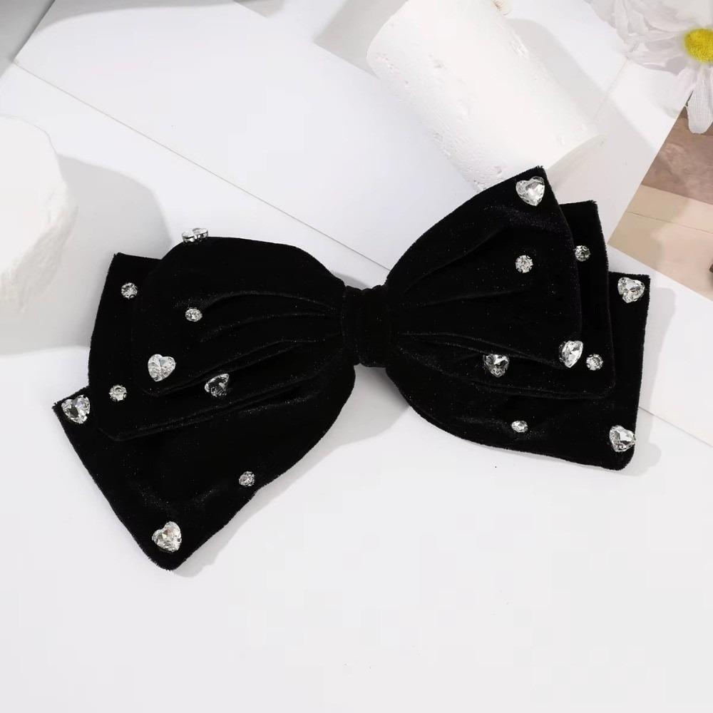 

French Velvet Red Hair Clips Bowknow with Diamond Spring Barrette Women Headwear Hair Accessories чёрный