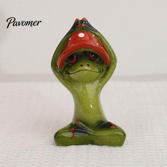 Vielseitige Tischdekorationen Yoga-Pilz Frosch Figur, Kreative Harzstatue, Niedliche Sitzende Tierfiguren Grünes Ornament für Zuhause Büro