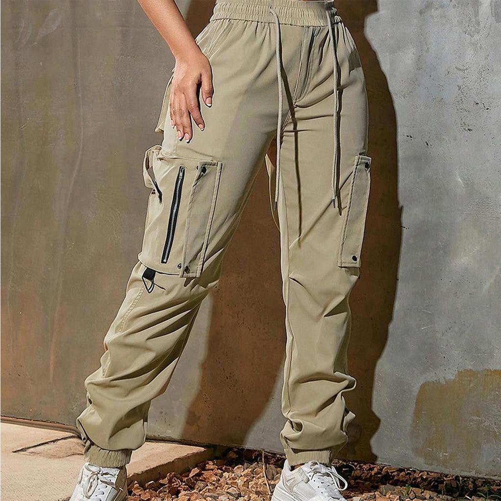 Women's Solid Color Work Pants, Sports Pants, Functional Pants, Pocket Drawstring Casual Pants