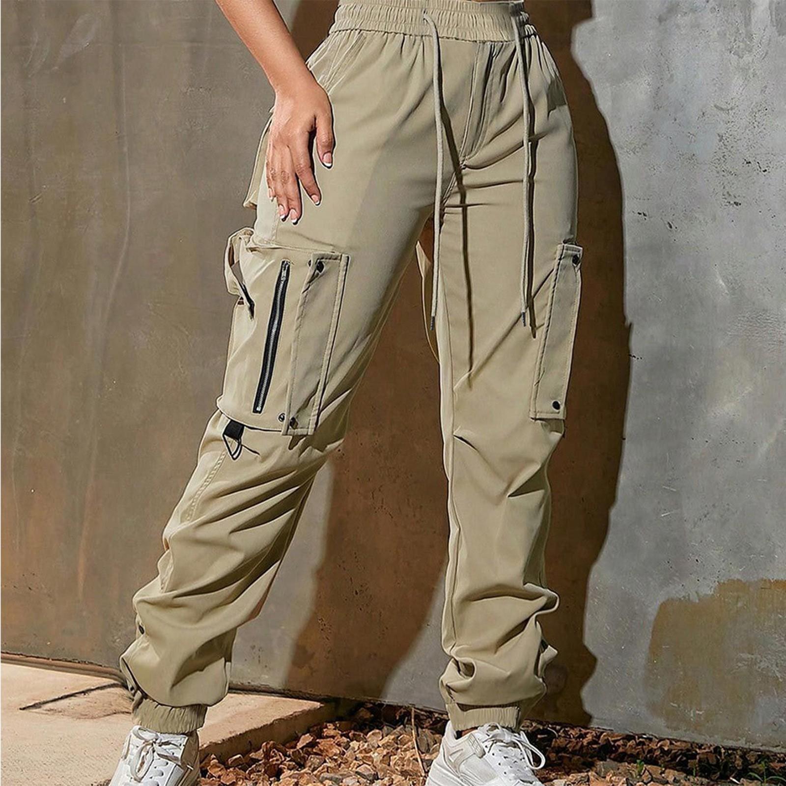 

Женские однотонные рабочие брюки, спортивные брюки, функциональные брюки, повседневные брюки на кулиске с карманами XL