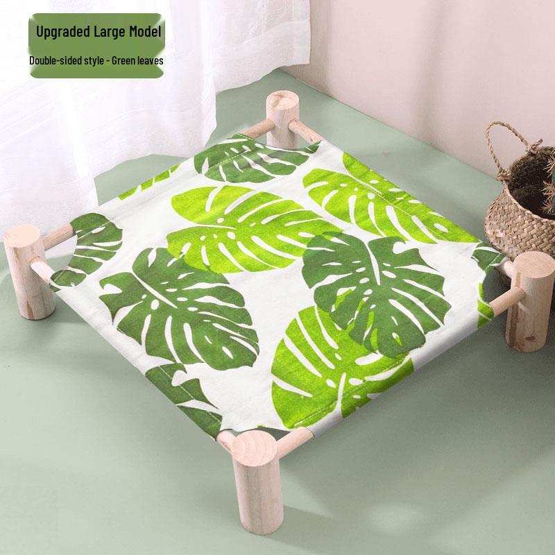 Breathable Pine Wood Rattan Woven Folding Pet Bed - Moisture-proof, Removable, Washable, Four Seasons Style.