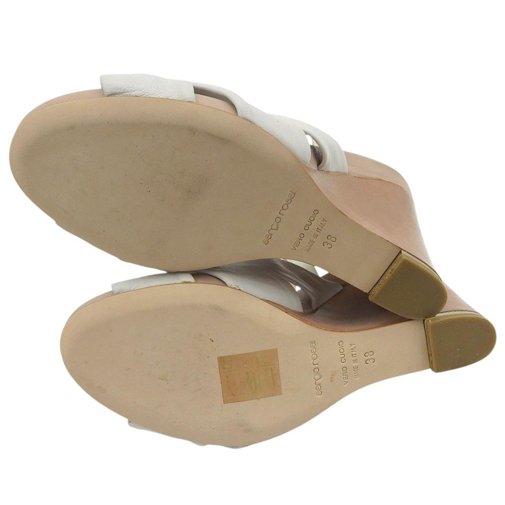 Sergio Rossi Ribbon Design Platform High Heel Ankle Strap Sandals for Women, White, Size 38 Shoes 38 whiteUsed