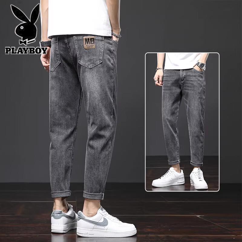 Playboy Men s Summer Loose Straight Stretch Cropped Jeans 38