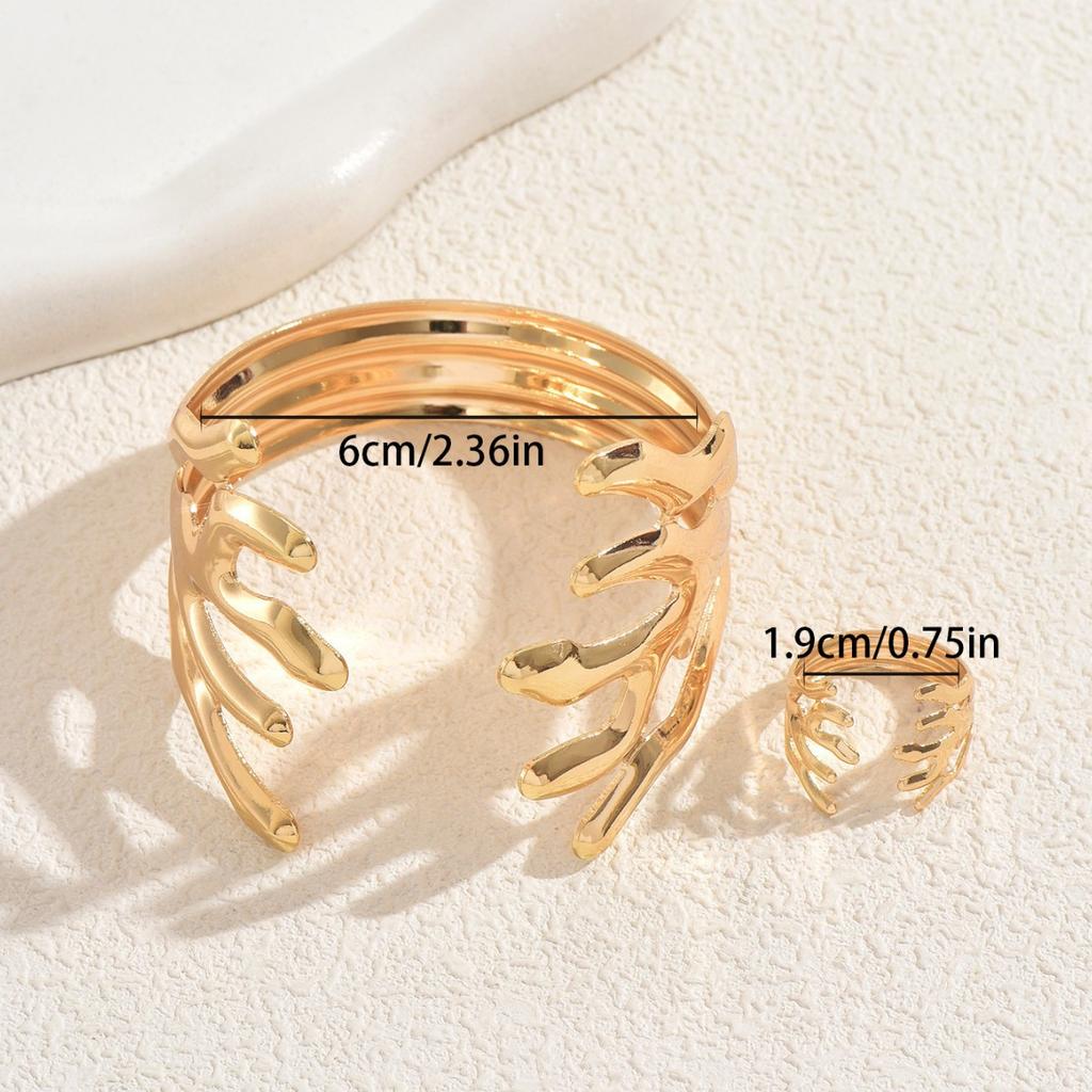 Popular Women's Bracelet Set Geometric Coral Plating Design Open Ring Versatile Jewelry