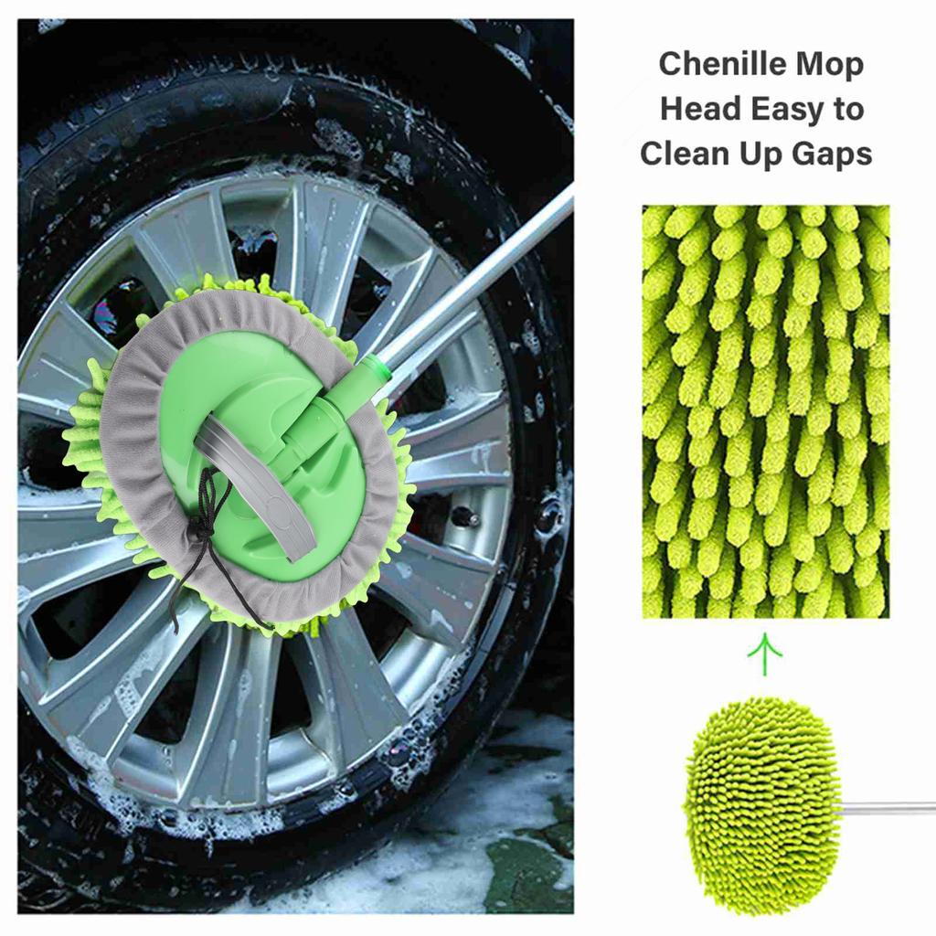 Car Cleaning Mop Reusable Car Washing Brush Mop Kit with Adjustable Handle and Replacement Chenille Head for Trucks SUV