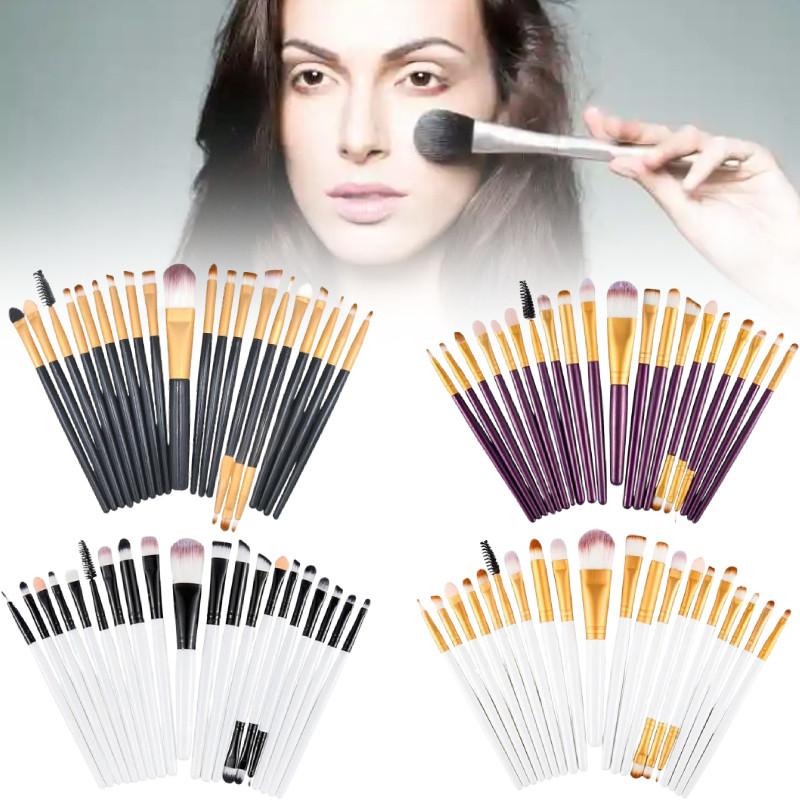 Makeup Brush Set 20pcs Synthetic Fiber Long Handle With Transparent Pouch For Daily Beauty Routine