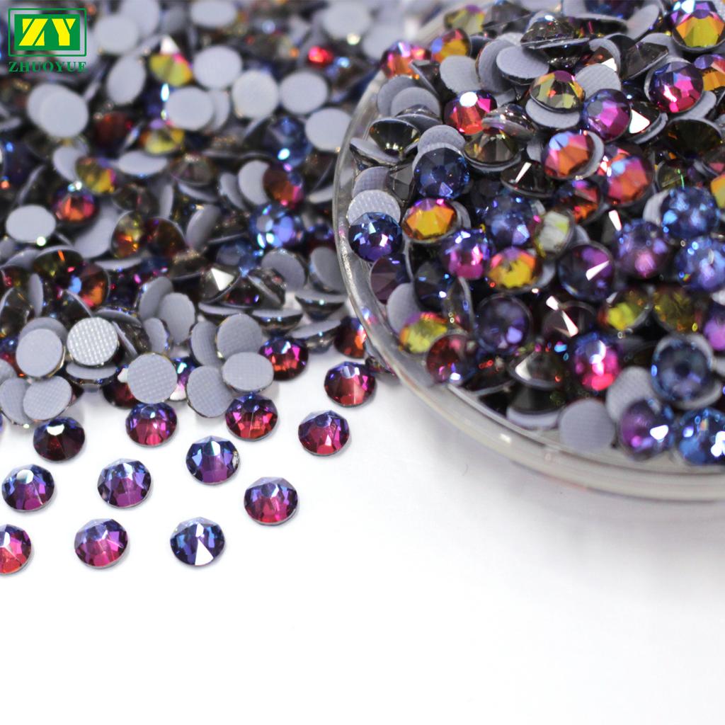 Glass 16 Cut Blue Flame Color Hot Fix Flat Back Rhinestones High Quality Eco-Friendly for Nail Art Bags Garment Shoes