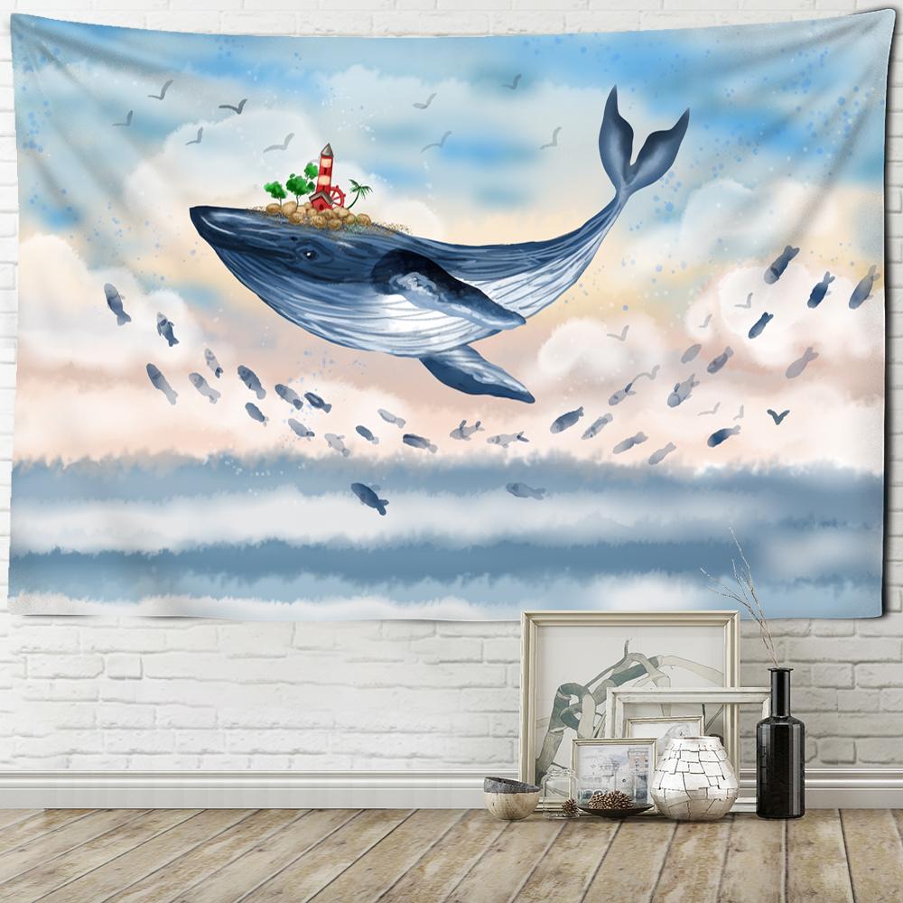 Tapiserie cu pictură în ulei de balenă, agățată pe perete, botanică, desen animat, kawaii, fantezie, boemă, pentru fundal pentru dormitor pentru copii