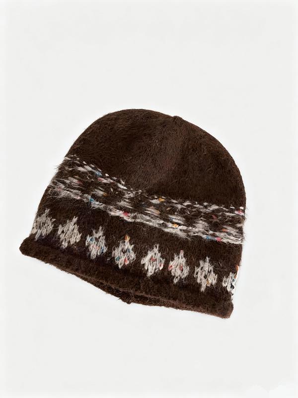 Japanese Fair Isle Women's Knitted Wool Hat - Warm, Versatile, Ear-Protecting Winter Beanie.