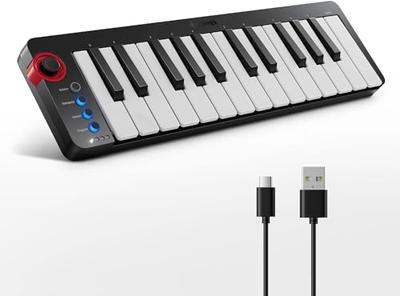 Donner MIDI Keyboard, 25 Keys, USB Controller, Mini Keyboard, Compact, Velocity Sensitive, Music Production, Japanese Instruction Manual, Black N-25