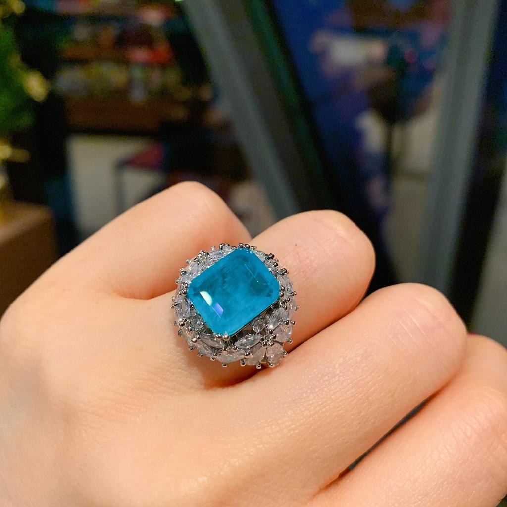Jewelry Simulation Paraiba Ring Necklace Stud Earrings Set Creative Full Diamond Luxury Set Main 12 * 16