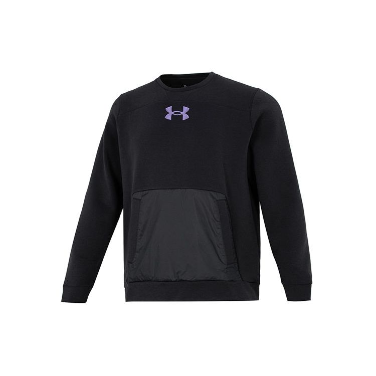 Under Armour Summit Logo Solid Color Spliced Crew Neck Long Sleeve Sweatshirt Men Sweatshirt Black 1361453-001