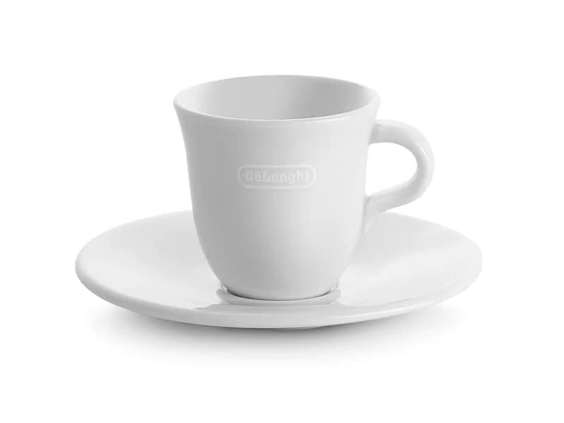 De'Longhi DLSC308 Espresso Dopio Coffee Cups (2 Pieces) - Ceramic, Latte Art, White (De'Longhi Warranty Covered)