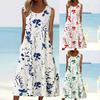 2026 New Women Floral Print Sleeveless Round Neck Midi Dress Casual Vacation A‑Line Dress For Europe & Middle East Market