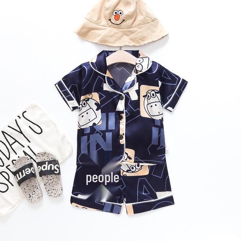 BB58 Mufurui Summer Kids' Silk Bear Cartoon Pajama Short Sleeve Two-Piece Set