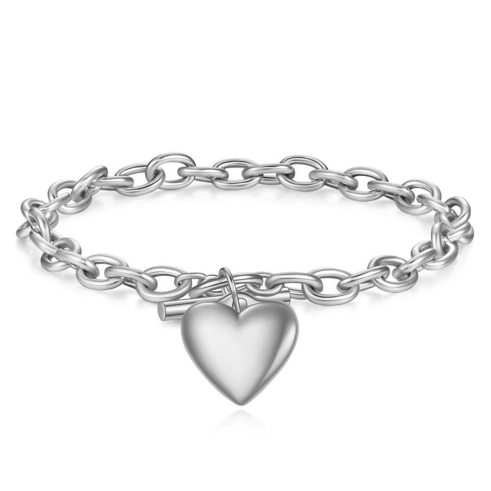 18K Gold Stainless Steel Heart Shape Bracelet with Smooth OT Clasp, Customizable for Women