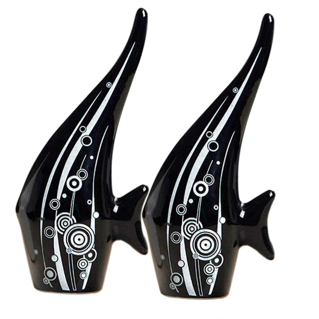 Modern Minimalist Black Bubble Fish Art Figure|Beautiful Home Decor-(Set of 2 Pc,Black)