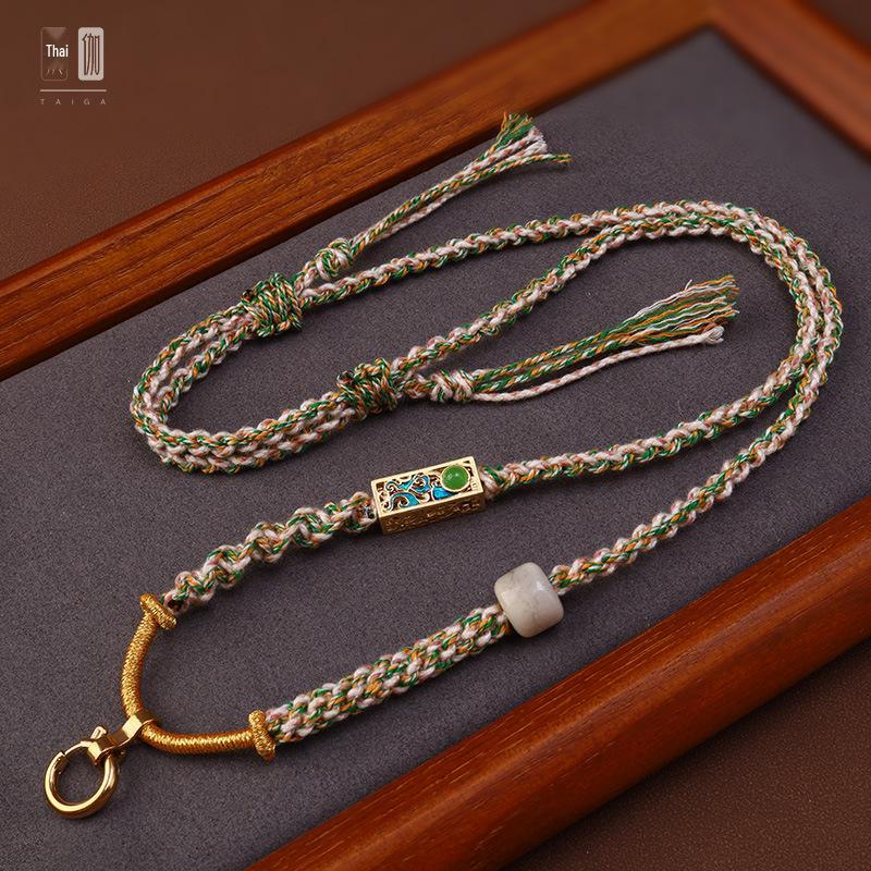 Handmade Hand-Rubbed Cotton Thangka Jade Pendant Necklace with Universal Buckle