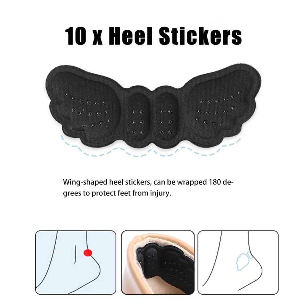 5 Pairs Anti-slip 4D Sponge Heel Pads Butterfly Wing Black Shoe Inserts Invisible Thickened Foot Pads Anti-wear Care