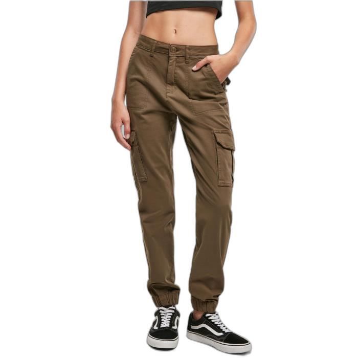 Pantalon En Sergé De Coton Femme Urban Classics Utility - Olive - 26