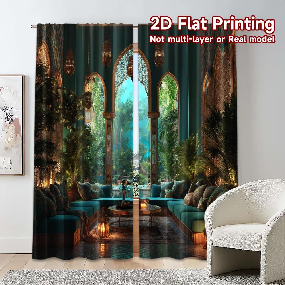 2pcs, 2D FLAT PRINTING Curtains (Without Rod) Mystic Lounge Chic Curtains Digital Printed Semi-Sheer Curtains Gifts for Bedroom,