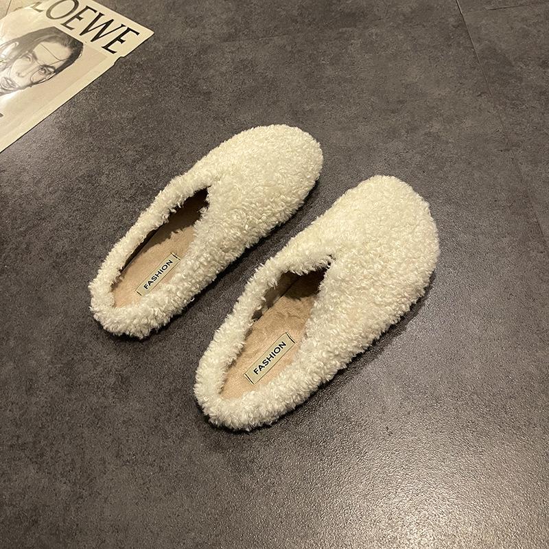 

Сказочный ветер замша повседневные и удобные девушки баотоу тапочки осень и зима ретро нежный верхняя одежда плоская подошва универсальные пушистые туфли тренд 40