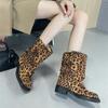 Fashion New Decorative Belt Buckle Leopard Print Low Heel Short Boots Autumn Winter Fashion Casual Commuting Women Ankle Boots Size35-43