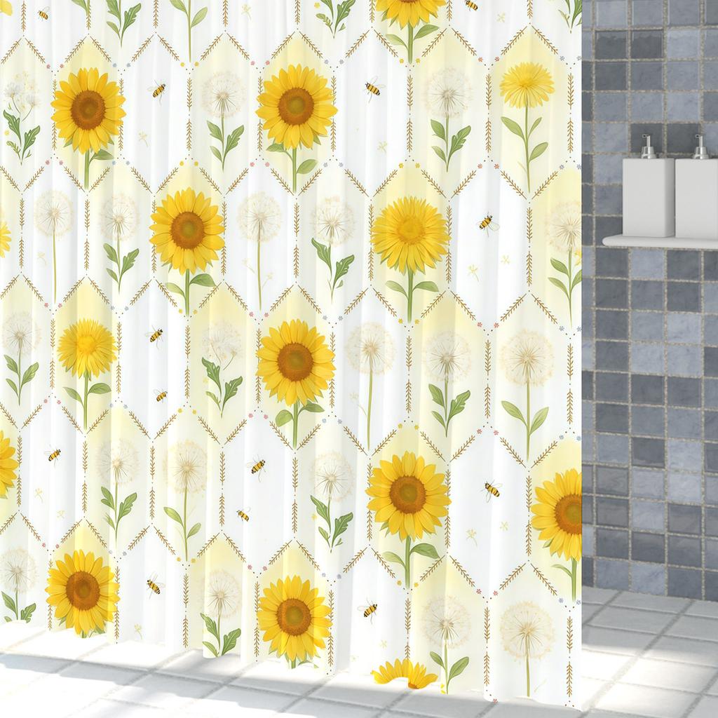 Yellow Sunflower Shower Curtain Spring Floral Bathroom Decor Hanging Curtains Fresh Floral Plant Patterns Waterproof Curtain