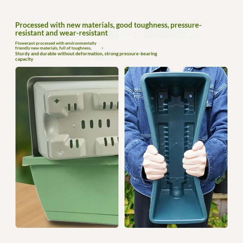 2Pcs Green Mounted Wall Plastic Flower Pots Vertical Plant Boxes for Porch Railing Garden Home Decoration