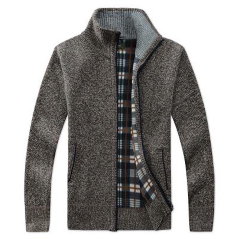 Men's Thick Knit Cardigan: Stand Collar, Plus Velvet, Casual and Loose Fit Sweater for Youth