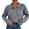POLO Lapel Front Placket Button Pullover Sweater Women's Autumn and Winter Shoulder Loose Long Sleeves European and American Women's Clothing Spot