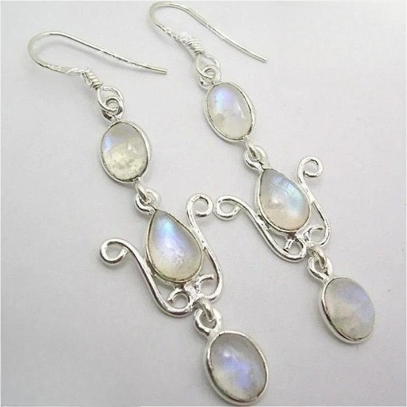 Bohemian Style Teardrop-shaped Imitiation Moonlight Stone Dangle Earrings Women Elegant Exquisite Banquet Party Pendant Earrings