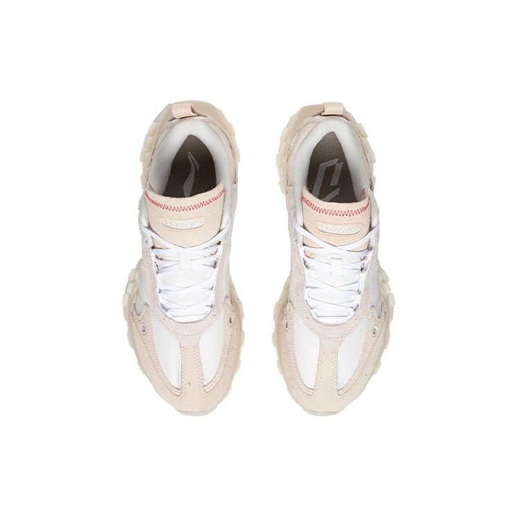 Li Ning Fabric Cushioning Slip Resistant Abrasion Resistant Breathable Low top Casual Shoes Women's White AZGS082-1