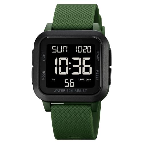 

Forrader Men s Waterproof Digital Sports Watch with Alarm, Countdown Timer, Dual Time, Stopwatch, 12/24H LED Backlight, Green/Black Strap