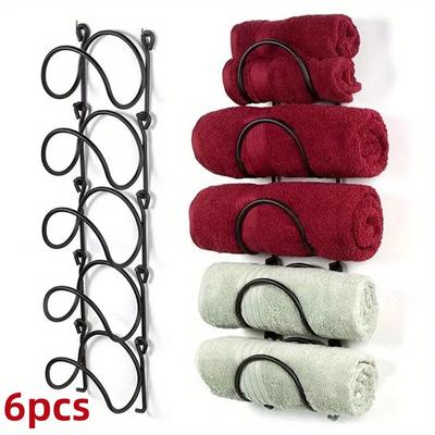 2-6 Pièces Porte-serviettes Mural avec Crochets Étagère de Présentation de Vin Multicouche Sans Perçage pour Rangement de Salle de Bain Organisateur Mural Décor